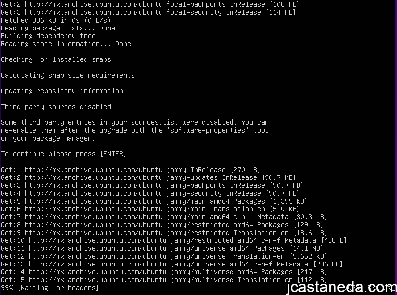 calculando progreso de descarga de actualizacion de ubuntu server