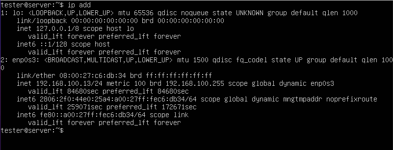 Ubuntu server 22.04 Comando: ip Add