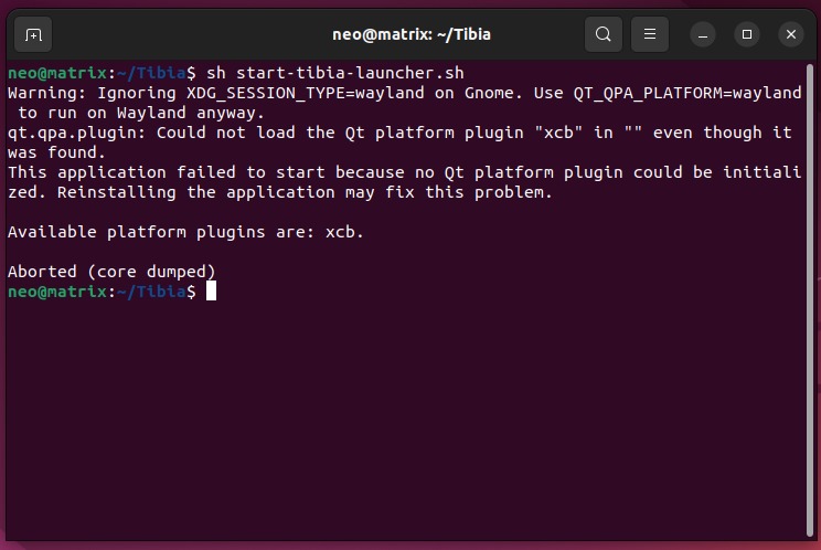 error en tibia ubuntu 22.04